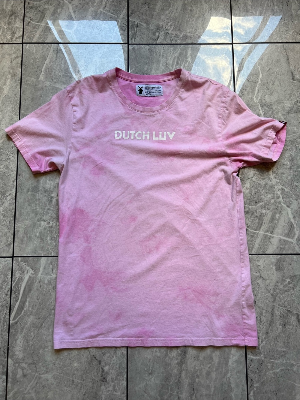 Dutch Bros Coffee T Shirt Pink Tie Dye Short Sleeve Dutch Luv Graphic Tee L